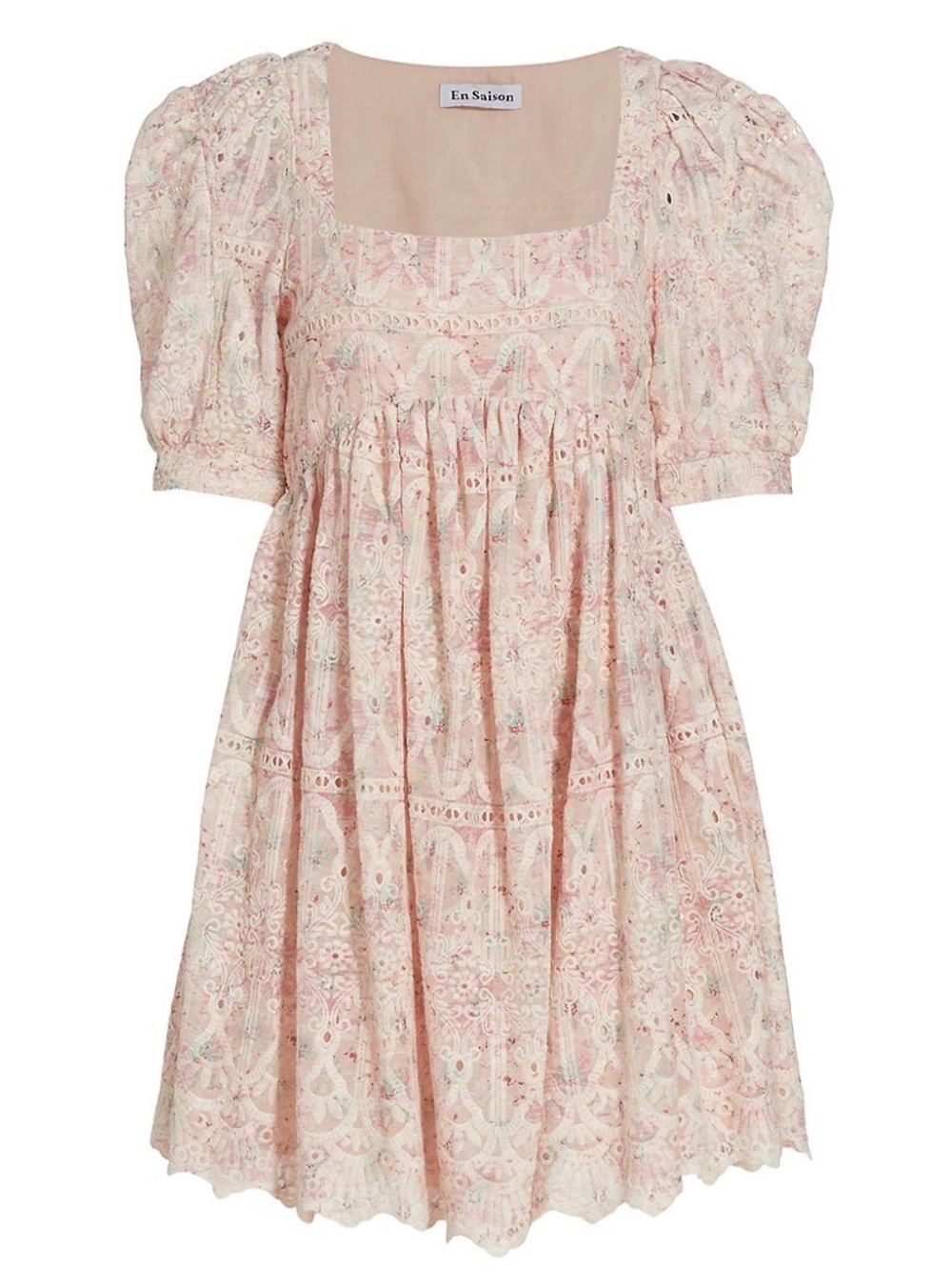 En Saison Pink Paisley Lace-Trim Smocked Dress